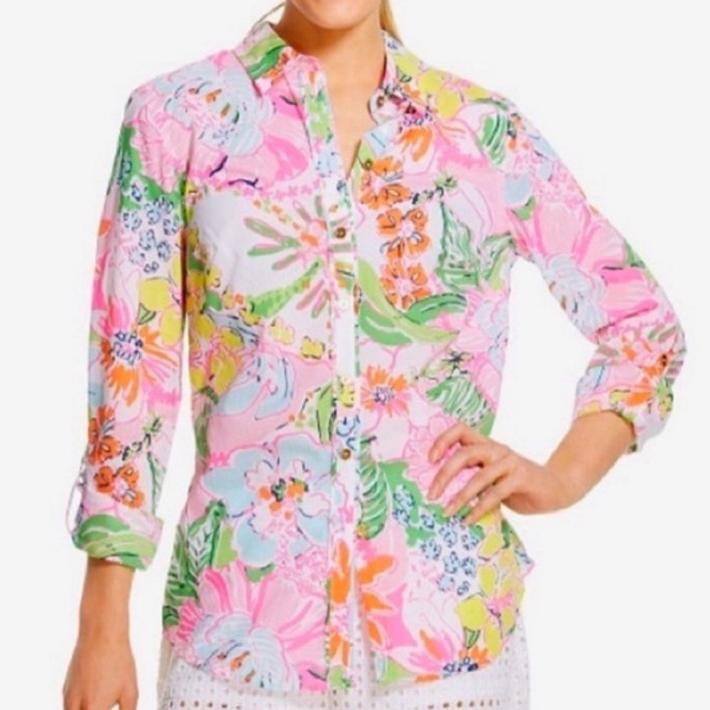 Lilly Pulitzer Floral Button-Up Shirt 100% Cotton XS TP